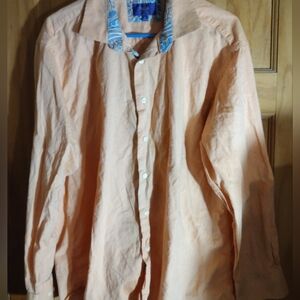 Peach Shirt with Blue Accents